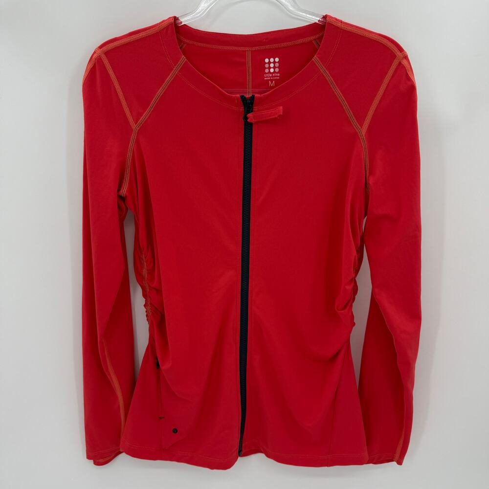 TITLE NINE Womens Sunbuster Long Sleeve Top Size M Pink Full Zip UV UPF Shirt